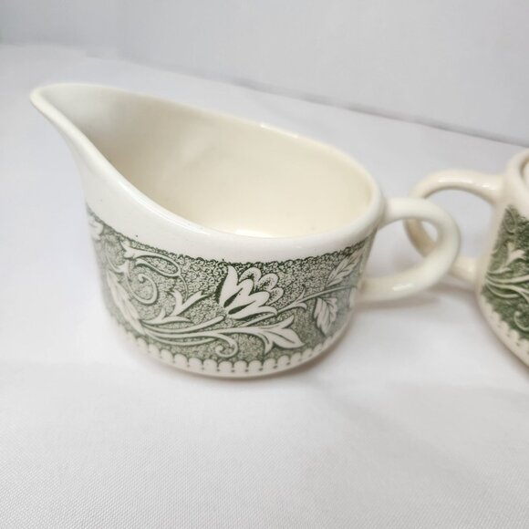 Vintage Scio Avon Sugar Bowl & Creamer Set Floral Green Ivy Design - Picture 3 of 7